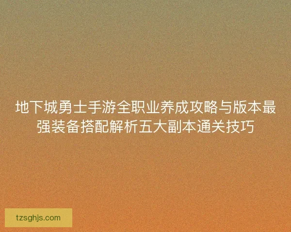 地下城勇士手游全职业养成攻略与版本最强装备搭配解析五大副本通关技巧
