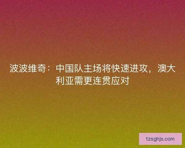 波波维奇：中国队主场将快速进攻，澳大利亚需更连贯应对