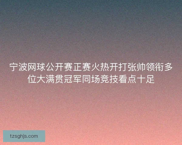 宁波网球公开赛正赛火热开打张帅领衔多位大满贯冠军同场竞技看点十足